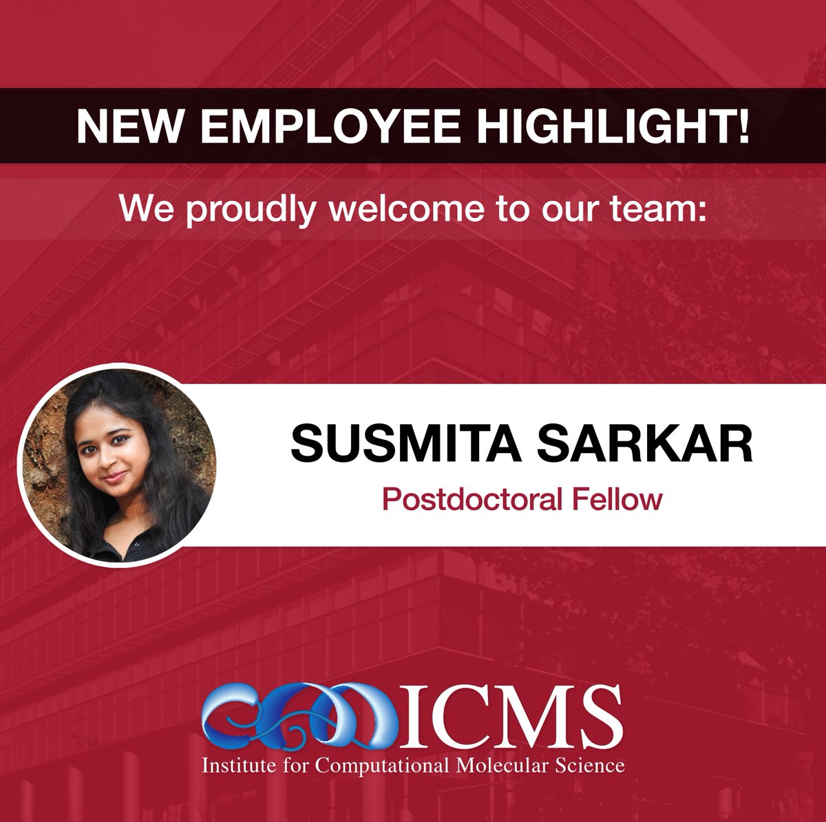 ICMS (@icms_hpc) on Twitter photo ICMS is thrilled to welcome the newest member to our team: Susmita Sarkar!
Take a look at their profiles at ICMSHPC.com/team
<a href="/Ssumi96/">SUSMITA SARKAR</a>
<a href="/TempleUniv/">Temple University</a>
<a href="/CST_TempleU/">CST Temple</a> ICMS is thrilled to welcome the newest member to our team: Susmita Sarkar!
Take a look at their profiles at ICMSHPC.com/team
<a href="/Ssumi96/">SUSMITA SARKAR</a>
<a href="/TempleUniv/">Temple University</a>
<a href="/CST_TempleU/">CST Temple</a>