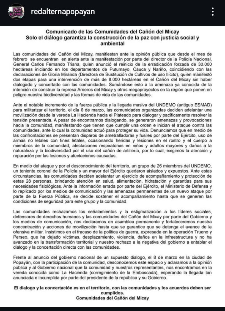 latribuinforma1's tweet image. ⚠️🇨🇴 #cauca #plateado #micay 
@petrogustavo @GloriaMirandaE 
¿reinicio de la erradicación forzada en el cauca?
situación de los 28 policías del esmad.
vía red alterna #popayán