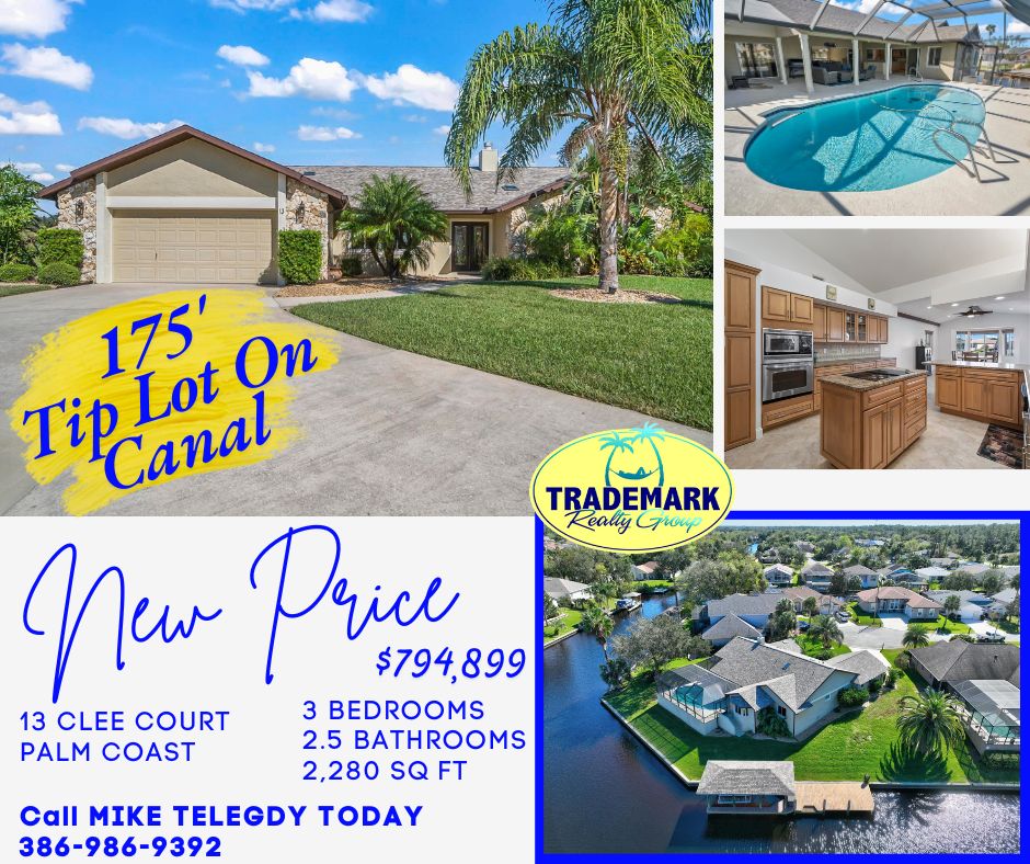 🌟NEW PRICE🌟
📍13 CLEE COURT, PALM COAST  
🌟REDUCED TO $794,899 🌟
This Gorgeous And Luxurious Home Is Located On An Oversized Lot That Offers 175' Of Saltwater Canal Frontage And A Gorgeous Pool!! 
For More Info ➡️ buff.ly/Dk8XqUM 
Or ☎️ Michael Telegdy at 386-986-9392