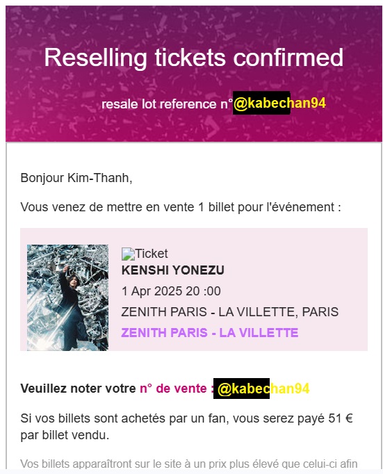 kabechan94's tweet photo. I'm reselling my ticket for Yonezu Kenshi in Paris, Apr 1st. Access TM's website to purchase: 
KENSHI YONEZU 2025 WORLD TOUR / JUNK
#KenshiYonezu #LIVETOUR2025_JUNK #Paris  #米津玄師 #hachi_08 #KENSHI_YONEZU_2025_WORLD_TOUR_JUNK
https://t.co/z8ct3Qfm7B https://t.co/U4FJLXp9dE