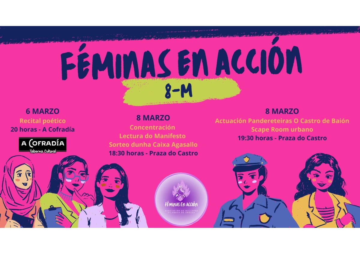 EnFeminas's tweet photo. Mañán a partir das 18:30. Se segue o mal tempo, vamos para o salón da Casa do Mar, zona alta da Cofradía.
#8M https://t.co/NY2vcZFIeK