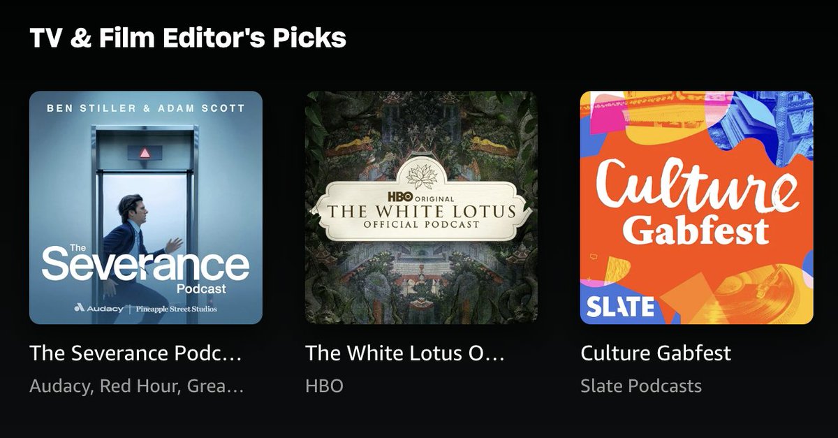 Slate Podcasts 🎧 (@slatepodcasts) on Twitter photo This week, find <a href="/SlateCultFest/">Slate Culture Gabfest</a> in "Best Podcasts This Week" and "TV & Film Editor’s Picks" on
<a href="/amazonmusic/">Amazon Music</a>. 🎉
🎧 Listen now: music.amazon.com/podcasts/6c656… This week, find <a href="/SlateCultFest/">Slate Culture Gabfest</a> in "Best Podcasts This Week" and "TV & Film Editor’s Picks" on
<a href="/amazonmusic/">Amazon Music</a>. 🎉
🎧 Listen now: music.amazon.com/podcasts/6c656…