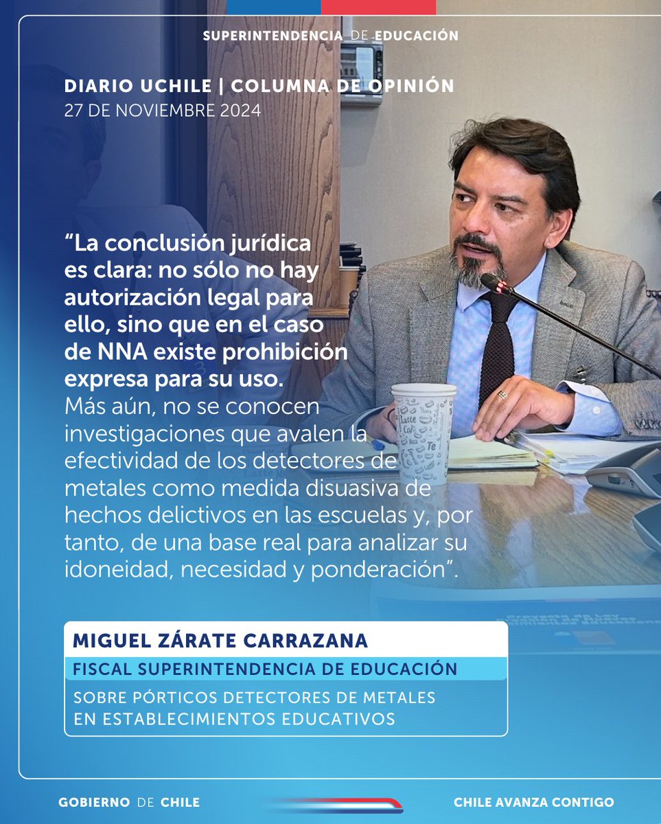 supereduc_cl's tweet photo. Te invitamos a leer la columna "Pórticos detectores de metales: Una mirada desde la normativa educacional", donde el fiscal Supereduc analiza este tema desde el marco legal y sus implicancias en la convivencia escolar.

📖 Disponible en @uchileradio 👉 https://t.co/dudqBhbZ6v https://t.co/felMyeK1Lj