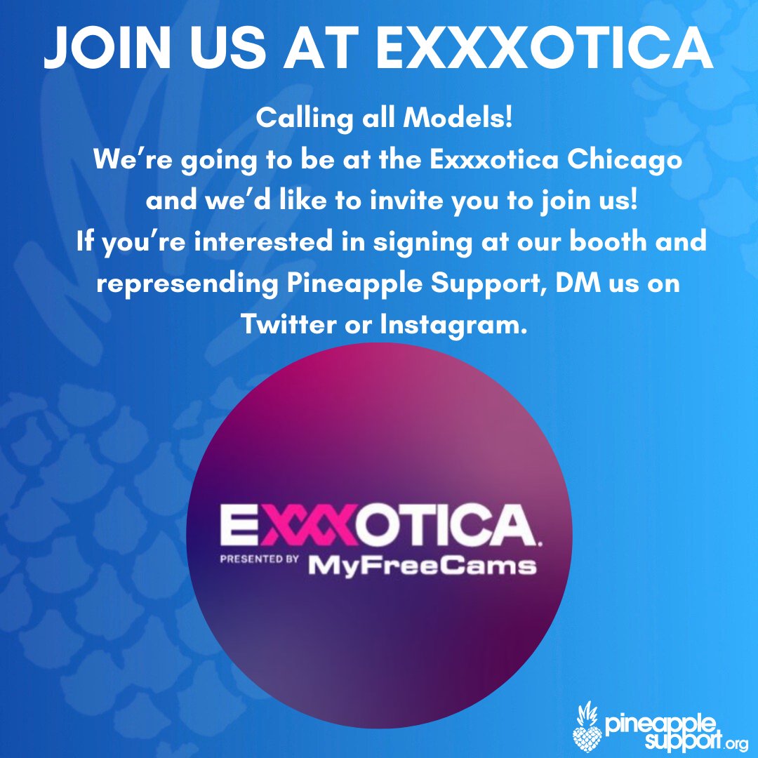 PineappleYSW's tweet photo. We’re heading to EXXXOTICA Chicago! We’re looking for models who’ve used Pineapple Support’s resources and are part of our community to help us spread the word about mental health support at our booth!

If that’s you, send us a DM — we’d love to have you on board! 

#EXXXOTICA https://t.co/YiHu9fRbbe