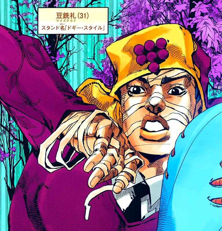 stand_day's tweet photo. I know he has his fans…

But Rai Mamezuku imo is one of the messiest characters Araki has written in recent years, and feels like massive missed potential for what he could’ve been. https://t.co/wDZwkv0BBW
