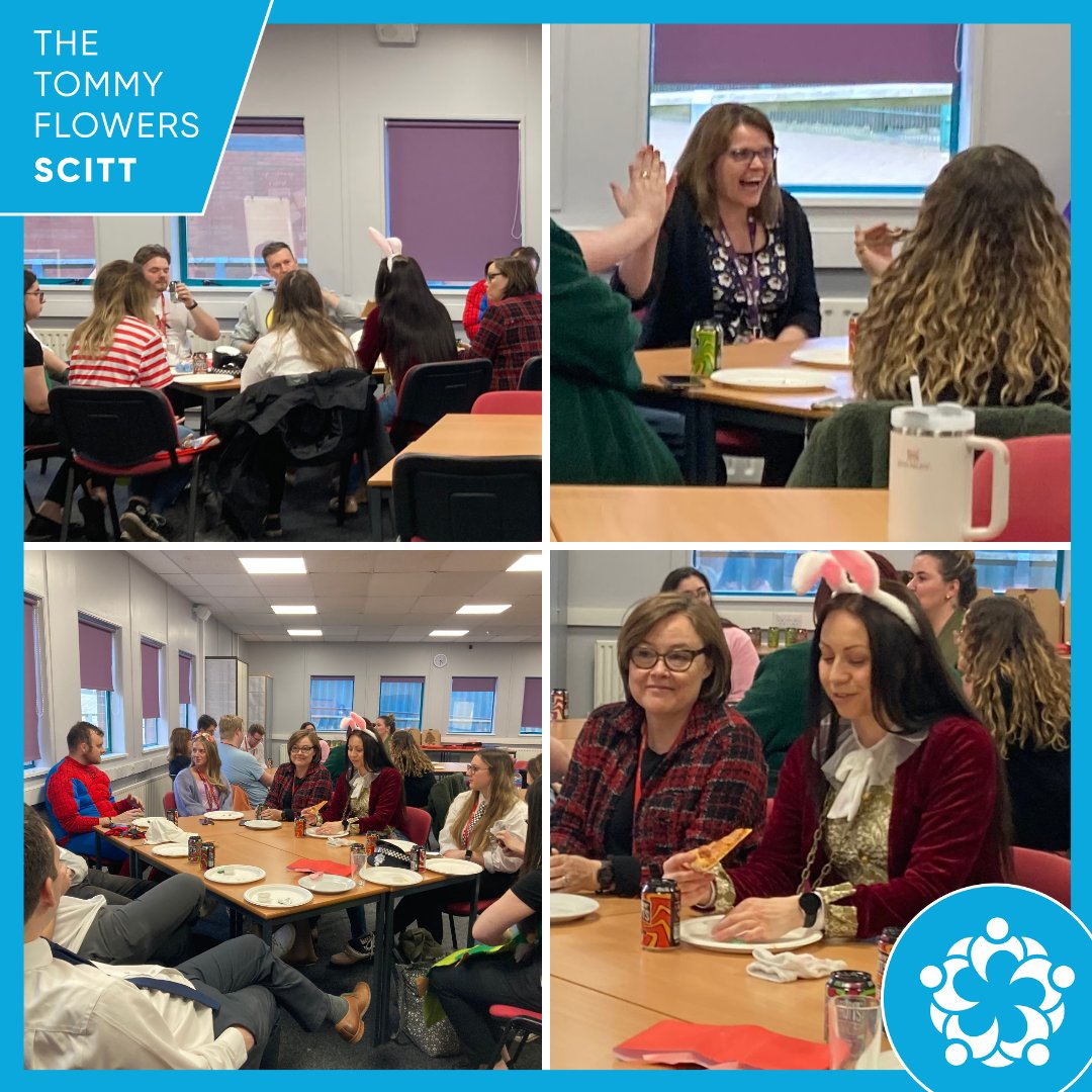 TFlowersSCITT's tweet photo. Such an enjoyable reunion event yesterday complete with World Book Day costumes! Was fab to hear how the 23-24 TFSCITT Graduates are doing in their 1st ECT year. #TFSCITT #ITT #QTS #PGCE #teachertraining #MiltonKeynes #primaryteaching #secondaryteaching #getintoteaching #ECT1 https://t.co/cvyR6eWC7J