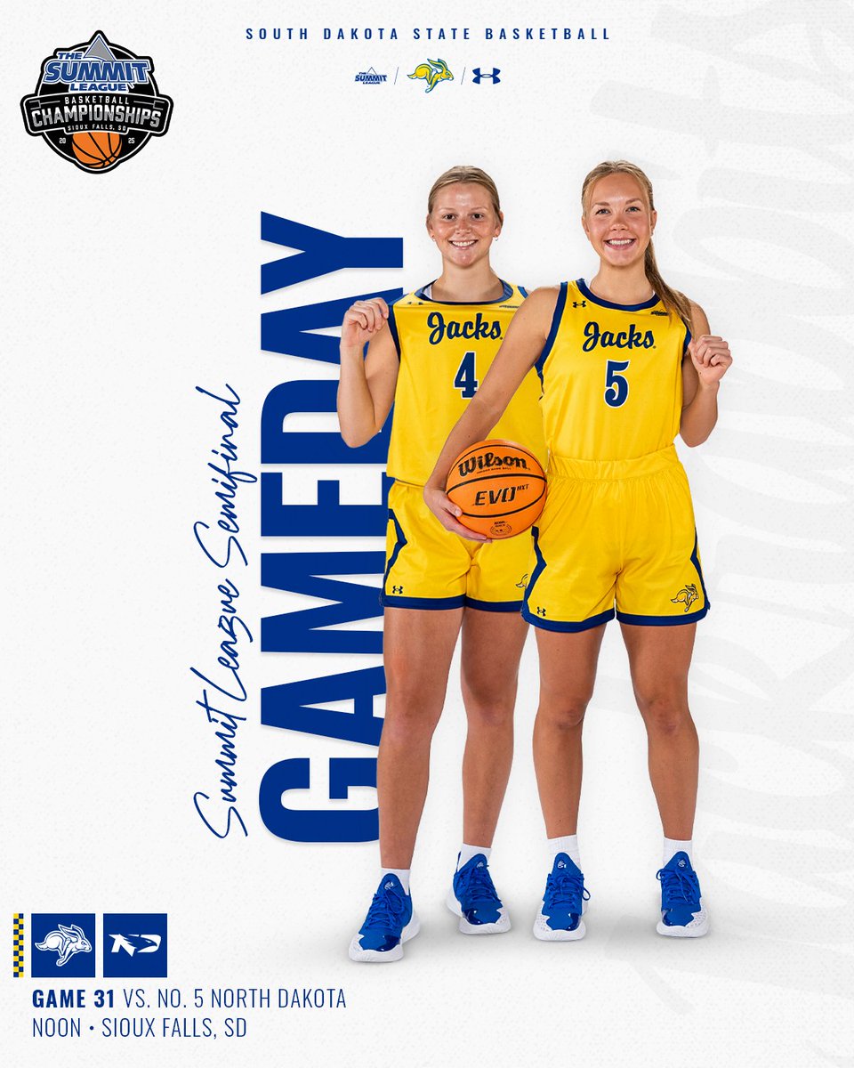 Semi Saturday.

🆚 » No. 5 North Dakota
⏰ » Noon
🏟️ » Denny Sanford PREMIER Center
🔗 » linktr.ee/gojackswbb

#GoJacks 🐰