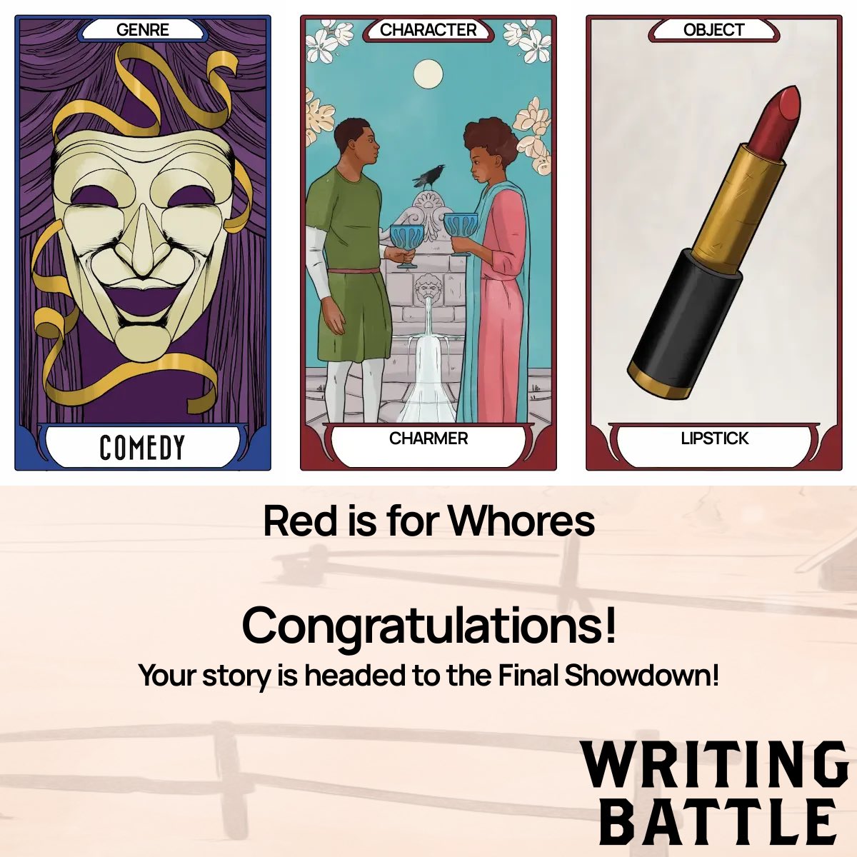 I fully expect to go out in my first Final Showdown duel (it is a long-standing tradition with me and WB), but SUPER excited to have made it this far 🥳💄💋