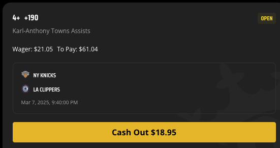 RealCJArbGuy's tweet photo. Arb Alert! 🚨 Risk-Free $3 
Your shortcut to consistent wins!  
Arb Details:-KAT | 3.5 Assists |  
| - 154 -KAT | U3.5 Assists | BetOnline | +190 O 3.5 DK  
 Profit Options: 
Under 3.5 BetOnline win $3
Over 3.5 Assists DK win $2.99 https://t.co/gFXNqwrJgO
