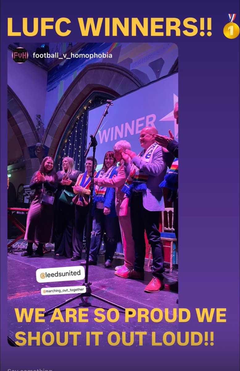 <a href="/LUFC/">Leeds United</a> did it!! 

<a href="/FvHtweets/">FootballvHomophobia</a> 2025 winners 🥇

More words to come but we are so so proud of this incredible award! 

#alaw #mot #fvh2025 #lufc 💙💛🤍