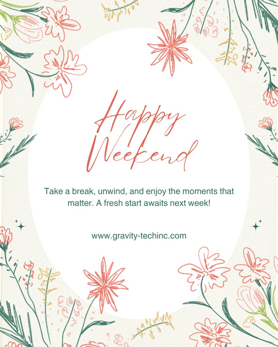 Gravitytechinc's tweet photo. 🌟 Happy Weekend from Gravity Tech Inc.! 🌟

The week may be over, but the energy stays high! Take this time to relax, recharge, and get ready for another productive week ahead. Enjoy your weekend! ☕🎉

#HappyWeekend #RelaxAndRecharge #GravityTechInc https://t.co/IwrBqZNvMj