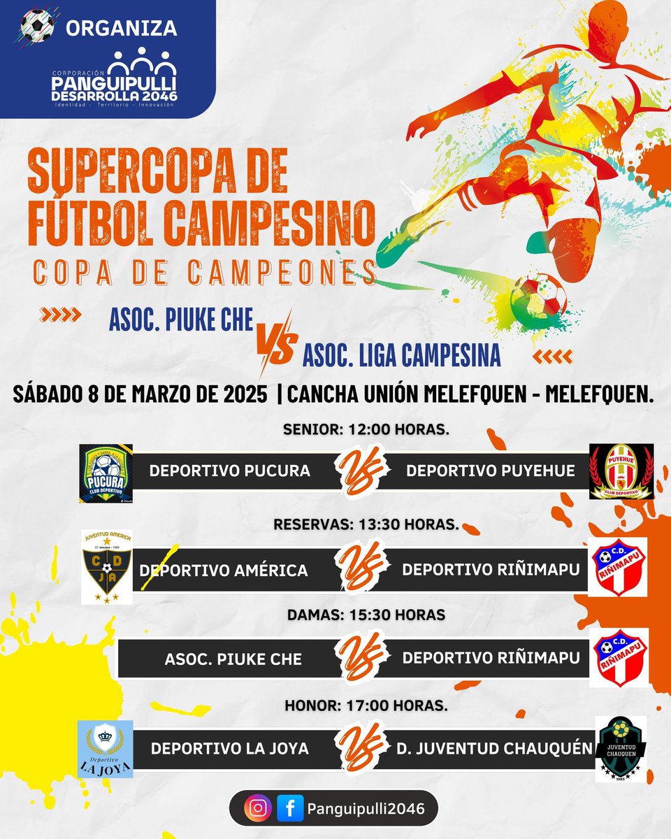 🏆 Organizada por la Corporación #PanguipulliDesarrolla2046: Supercopa de Fútbol Campesino se desarrollará este fin de semana en #Melefquén.

👉 Más información aquí...
facebook.com/10006356767152…
<a href="/pedroburgosv/">Pedro Burgos Vásquez</a>