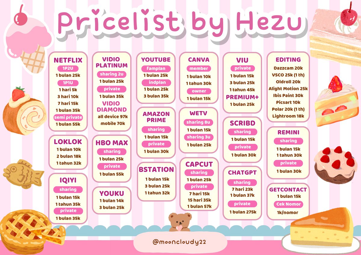 dearhezu's tweet photo. haiii, aku ridiii app premium netflix, viu+, canva, prime vidio, loklok, iqiyi, dan lainnya nih! aku selalu siap bantu kalau ada kendala dan fast respon pastinya😻🫶🏻 
#zonauang #zonajajan 
wtb wts netflix https://t.co/iH99Ho2NnS