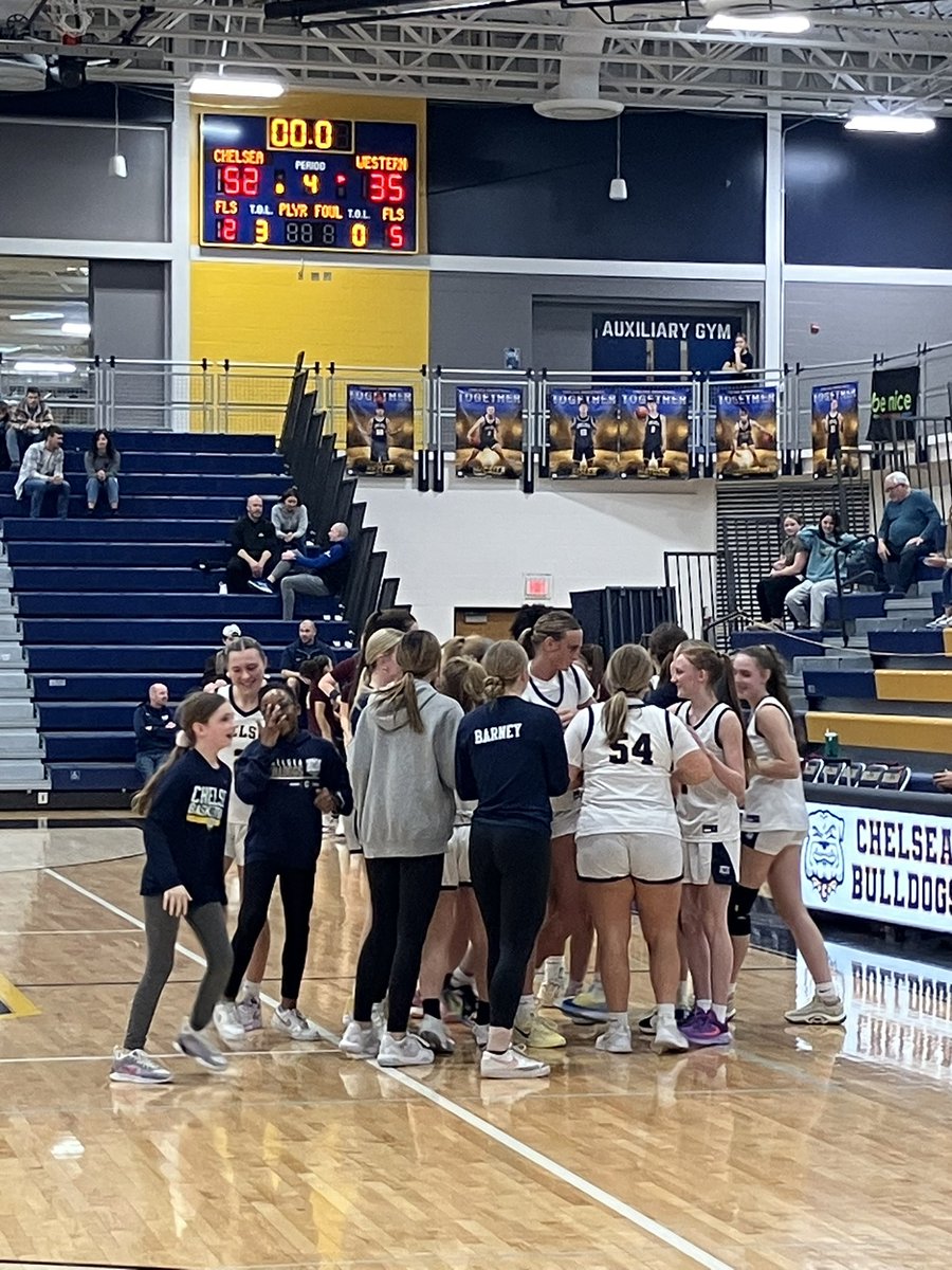ChelseaBulldogs's tweet photo. Congratulations to @dawggirlsbball!! District Champions!! The Bulldogs knock off Parma Wester 52-35. Chelsea will advance to the regional round of play in Pinckney on Monday at 7pm. https://t.co/upkrBVK1JL
