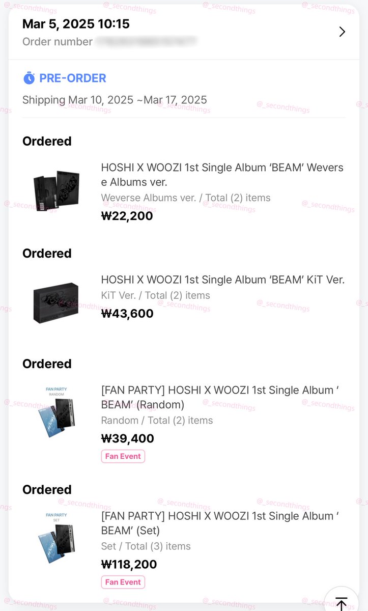 _secondthings's tweet photo. — 𝗛𝗫𝗪 𝟭𝘀𝘁 𝗔𝗹𝗯𝘂𝗺 𝘂𝗽𝗱𝗮𝘁𝗲 📣
weverse global, yes24, ktown4u กดครบทุกออร์เดอร์เรียบร้อยแล้วนะคะ 🥳👏🏻
yes24 แจ้งว่าของจะถึงบ้านเกาภายในวันที่ 12/03 ktown แจ้งว่าส่งของหลังวันที่ 10 ประมาณ 2~5 วันค่ะ ♡
#2ndthingsupdate https://t.co/NROxLewfAi