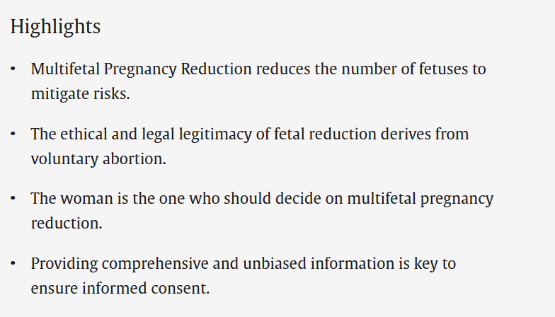 Voluntary multifetal pregnancy reduction: who should decide and select, and why?
A review article.

Fetal reduction has been a highly controversial area where ethical and legal issues have not been resolved. 
 Is the obstetrician always obliged to suggest MFPR when explaining the
