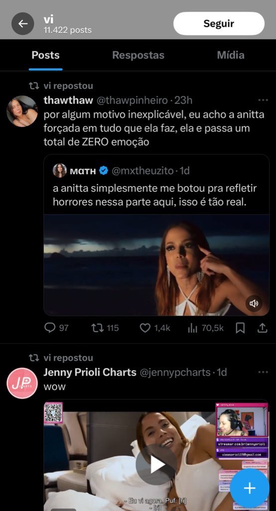 <a href="/oIiviorodrigo/">vi</a> Flopou tanto que já é seu 4º comentando sobre, com certeza assistiu no sofá da sala com a família. O que ela vive, vc nunca chegará aos pés da relevância dela! E o verdadeiro fracasso e infeliz é você. O seu perfil é a prova disso!