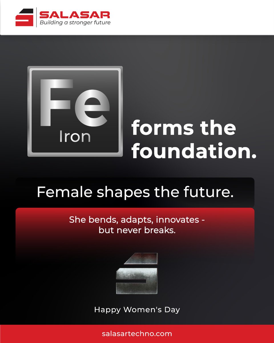 SalasarLimited's tweet photo. Strong as iron, resilient as steel – women shape the future with power and grace. This Women's Day, we celebrate her strength and brilliance. Happy Women's Day from Salasar!
#HappyWomensDay #womensday #steelstrong #infrastructure #steelmanufacturing #toughassteel #strongerfuture https://t.co/dhtnhTXiWg