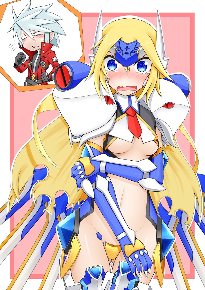 R-Ragna! N-No te me quedes mirando, E-es vergonzoso