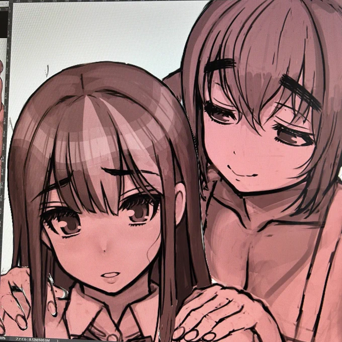 来月の永井さんベースラフが出来たので差分ラフ進めます。この週末で終わらせないと〜っ。 