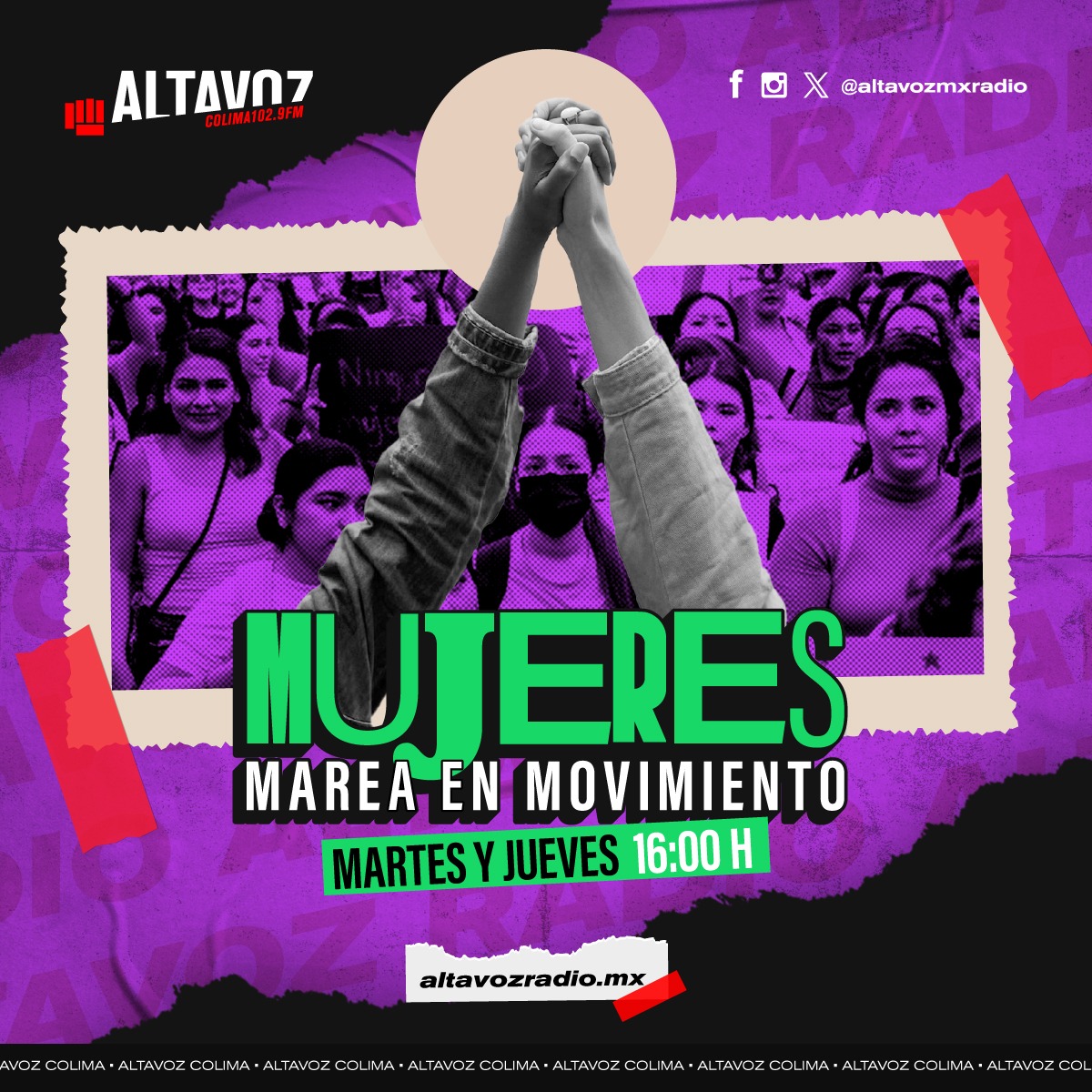 altavozmxradio's tweet photo. 📢#AltavozColima estrena #Nuevo programa.
🌊#MujeresMareaEnMovimiento. 🌊
📅Este 11 de marzo acompáñanos en esta serie donde conoceremos la #Génesis y el trabajo de 4 colectivas que se encuentran en constante #Movimiento para #Generar un #Colima seguro y libre de violencia.🙅♀️
🎧Sintoniza aquí:
👉 https://t.co/KX1ZbFDACk