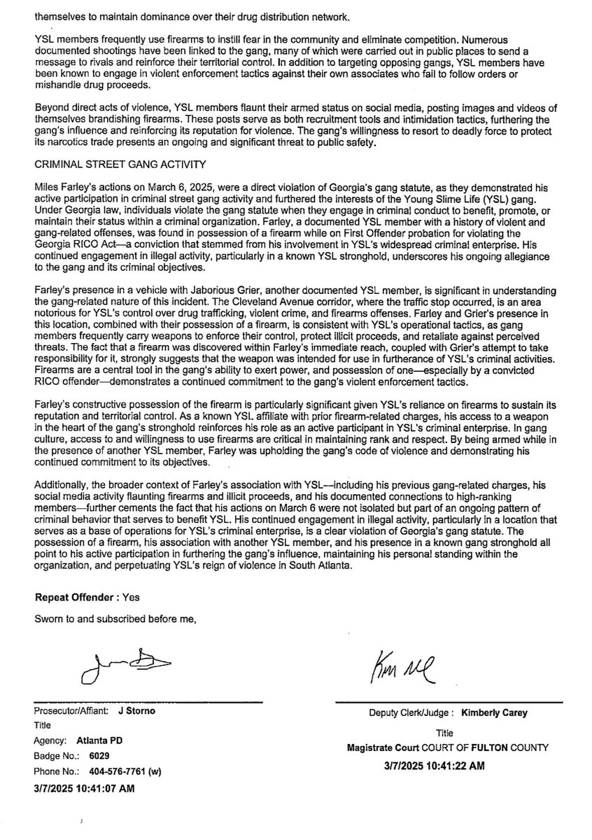 Full warrants. As usual the whole “furtherance of the gang” angle that lead to Slatos additional gang charges are a huuuuge reach lol. Fulton still on bs.