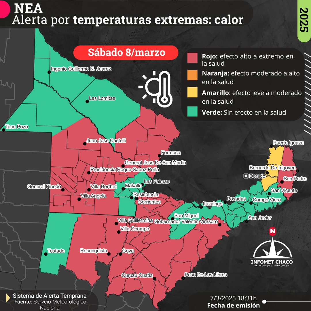 chaco_met's tweet photo. #Finalizo la #OlaDeCalor en Resistencia Chaco. Luego de 14 días de este último evento que inició en febrero. Sin embargo, para el resto de la Provincia y sectores del #NEA, continua el alerta rojo por calor.
Tiempo desmejorando desde la tarde del sábado en Chaco ⚠️⛈️ https://t.co/GXSoqt6k3f