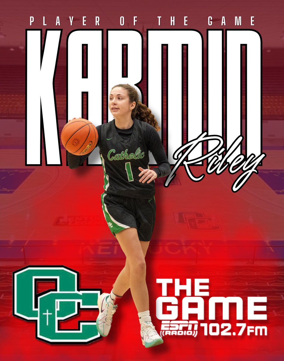 CONGRATS Catholic Lady Ace, Karmin Riley for being named our Player of the Game for Catholic vs Grayson Co in Game 1 of the Owensboro Health Third Region Tournament Semifinals tonight! #TheGame 🔥🏀

Shoutout Cody Mills / @servantcody for the 🔥 pictures all tournament long!
