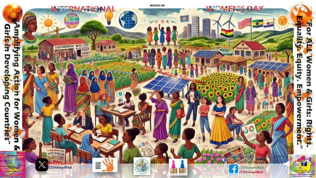 CSOsAmplified's tweet photo. Happy #InternationalWomenDay

Women’s economic empowerment is equally critical. 

In many developing regions, women dominate the informal sector but lack access to financial services, land ownership, &amp;fair wages...

https://t.co/d1DctCQsw1

#AccelerateAction
#ForAllWemenandGirls https://t.co/sDDP1c0qAo