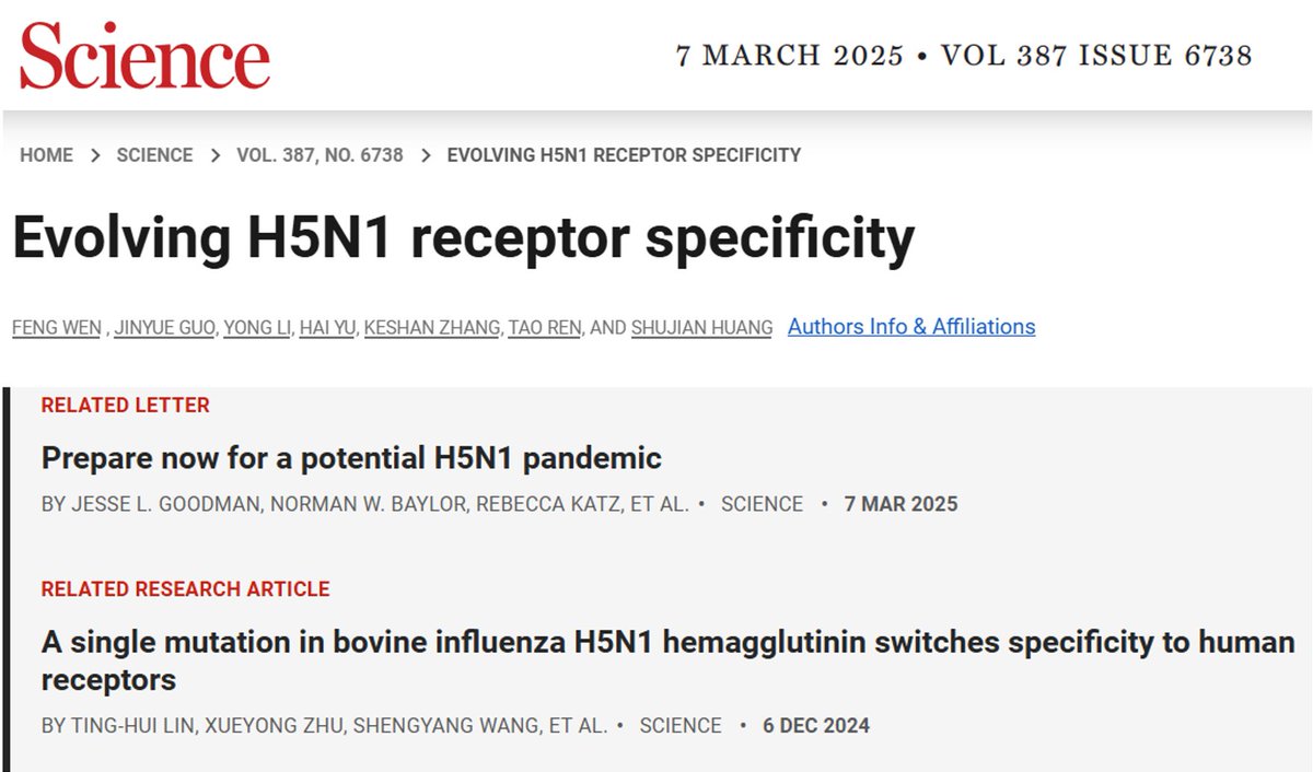 It's like, how many warnings do we have to give? 
Every disaster starts with scientists being ignored and that is not a movie... #BirdFlu #H5N1
science.org/doi/10.1126/sc…