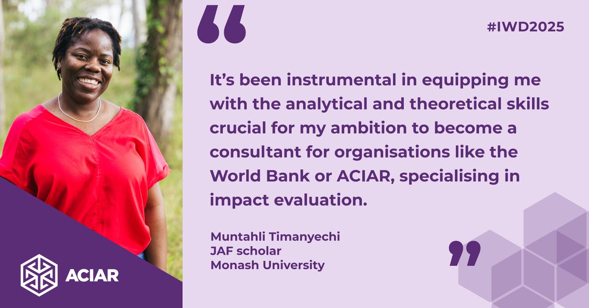 ACIAR (@aciaraustralia) on Twitter photo #ACIAR is committed to supporting the next generation of female agricultural researchers.
Muntahli Timanyechi, a John Allwright Fellow from Malawi is gaining valuable skills at <a href="/MonashUni/">Monash University</a> to drive impact in her home country.
🔗 ow.ly/JIfQ50Vcqom
#IWD2025 <a href="/AustraliaAwards/">Australia Awards</a> #ACIAR is committed to supporting the next generation of female agricultural researchers.
Muntahli Timanyechi, a John Allwright Fellow from Malawi is gaining valuable skills at <a href="/MonashUni/">Monash University</a> to drive impact in her home country.
🔗 ow.ly/JIfQ50Vcqom
#IWD2025 <a href="/AustraliaAwards/">Australia Awards</a>