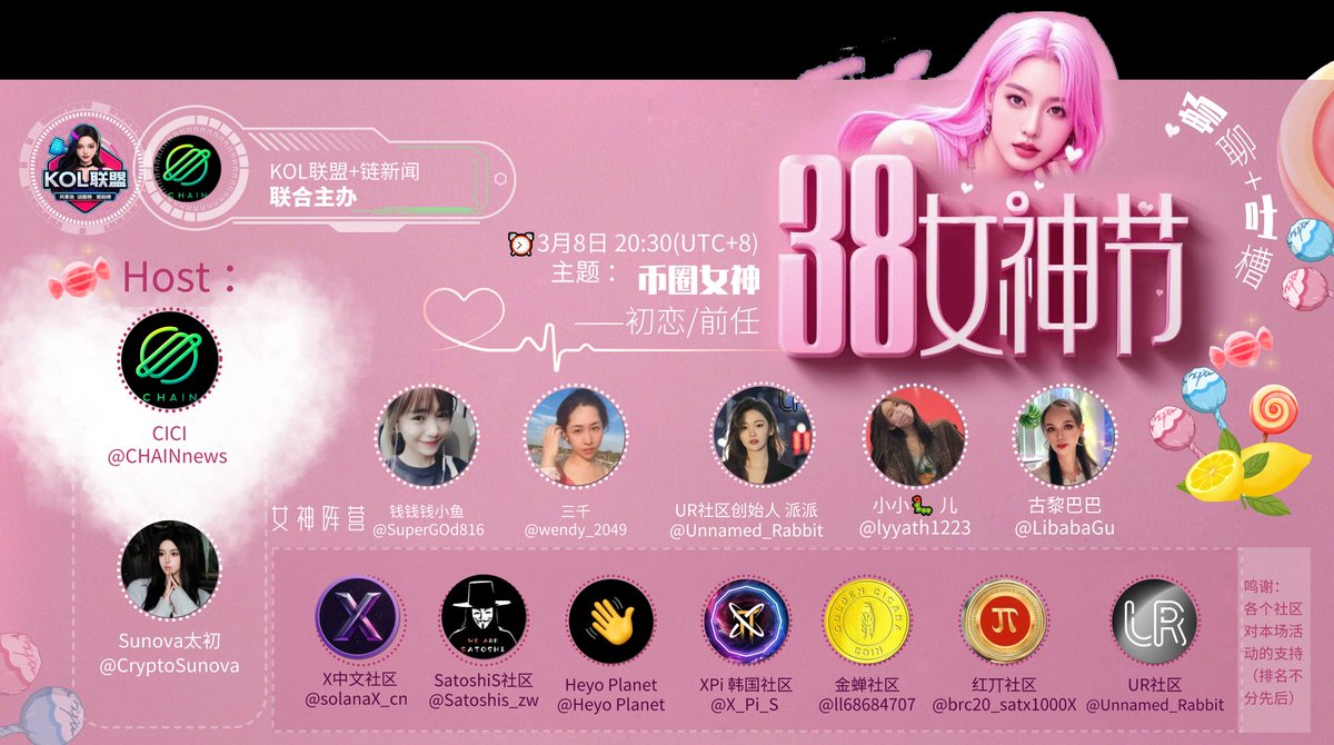 比特币成为战略储备，币价大跌时，迎来了三八女神节。此次会议主要围绕女性恋爱生活 #三八妇女节 #区块链 #比特币 #以太坊 #SOL #币安 #OK
主题：回忆初恋  痛批前任渣男
（渣男你遇到过吗？）
x.com/chainnews_/sta…

特邀嘉宾:太初 <a href="/Sunova/">SUNOVA Surfboards</a>太初