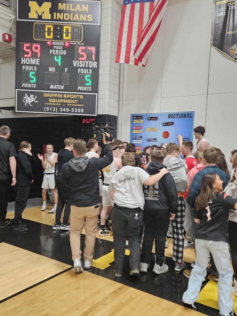 MilanSchoolCorp's tweet image. Indians punch ticket to the Sectional Championship Game.  Tomorrow tip-off 7:30.  🖤💛