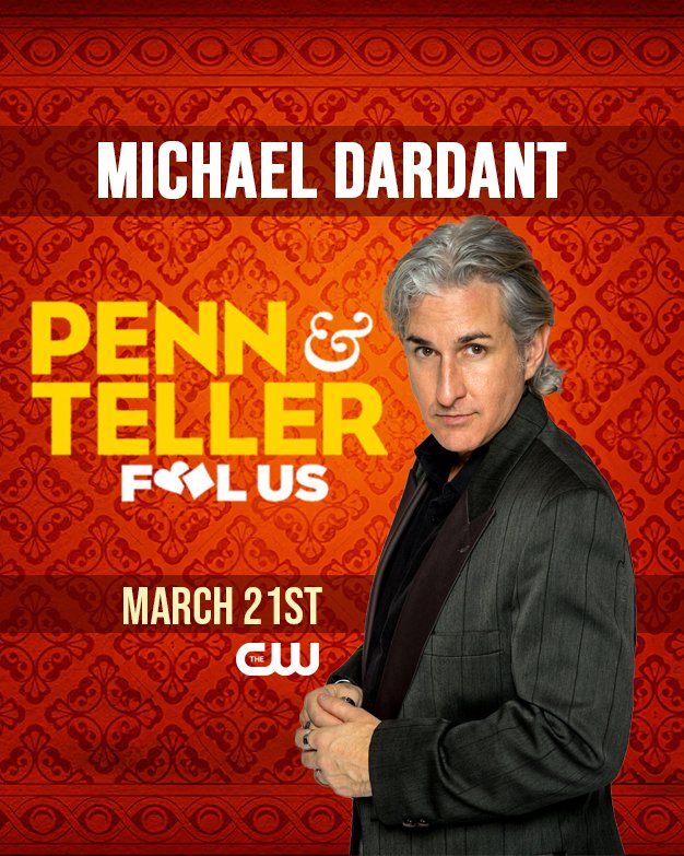 MichaelDardant's tweet photo. Friday March 21st, 7pm cst Michael Dardant - Penn & Teller Fool Us - The CW! #pennandteller #pennandtellerfoolus #foolus #VegasMagic #MichaelDardant #MagicMike #NotThatMagicMike #MichaelDardantFoolUs #NewOrleansMagician #ComedyMagic #pennjillette #teller #riolasvegas #thecw https://t.co/h2uLrAA4VZ