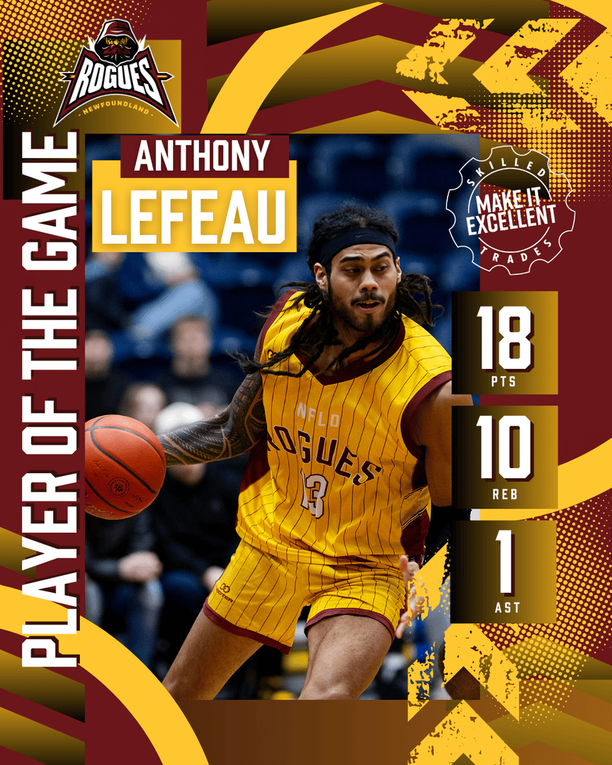 nfldrogues's tweet photo. His first double-double as a Rogue💪
Anthony Lefeau is our Excellent Player of the Game!🏀
Proudly sponsored by Make It Excellent - Skilled Trades "Learn from the best to be the best"
#MakeItExcellent #newfoundland #NewfoundlandRogues #gorogue #POG #ad #bethebest #skilledtrades
