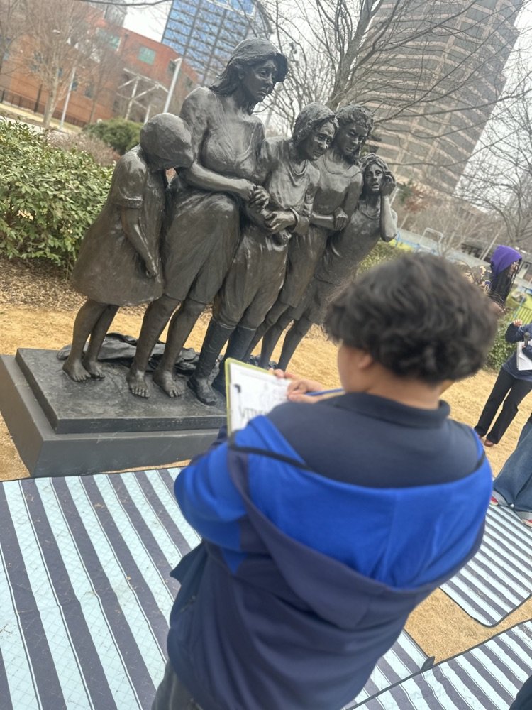 msms_bulldogs's tweet photo. Ms. Davis' 6th grade students traveled to Greensboro for a field trip to the Holocaust monument. “Women of Shaoh“
They also got to hear from Holocaust survivor Shelly Weiner who now lives in Greensboro. #wsfcs #msms #holocaust #greensboro https://t.co/ri2ZIEq9cd