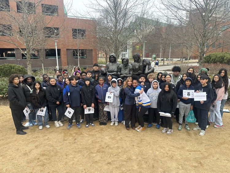 msms_bulldogs's tweet photo. Ms. Davis' 6th grade students traveled to Greensboro for a field trip to the Holocaust monument. “Women of Shaoh“
They also got to hear from Holocaust survivor Shelly Weiner who now lives in Greensboro. #wsfcs #msms #holocaust #greensboro https://t.co/ri2ZIEq9cd