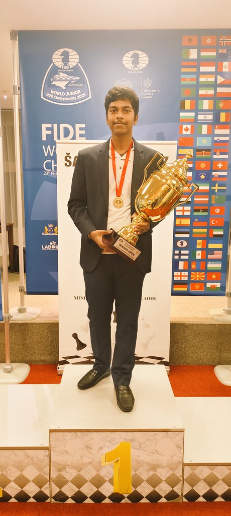 Pranav V (@gm_pranav_v) on Twitter photo My first classical World Title....World Junior Champion ๐2025 Would like to thank <a href="/Shyam_chess/">Shyam Sundar</a> Anna...Happy that I could fulfil your dream <a href="/CThulir/">Chess Thulir</a> <a href="/WacaChess/">WACA_Chess</a> for mentoring and valueable lessons.
Thanks to all my well wishers...my family who have been always supportive My first classical World Title....World Junior Champion ๐2025 Would like to thank <a href="/Shyam_chess/">Shyam Sundar</a> Anna...Happy that I could fulfil your dream <a href="/CThulir/">Chess Thulir</a> <a href="/WacaChess/">WACA_Chess</a> for mentoring and valueable lessons.
Thanks to all my well wishers...my family who have been always supportive