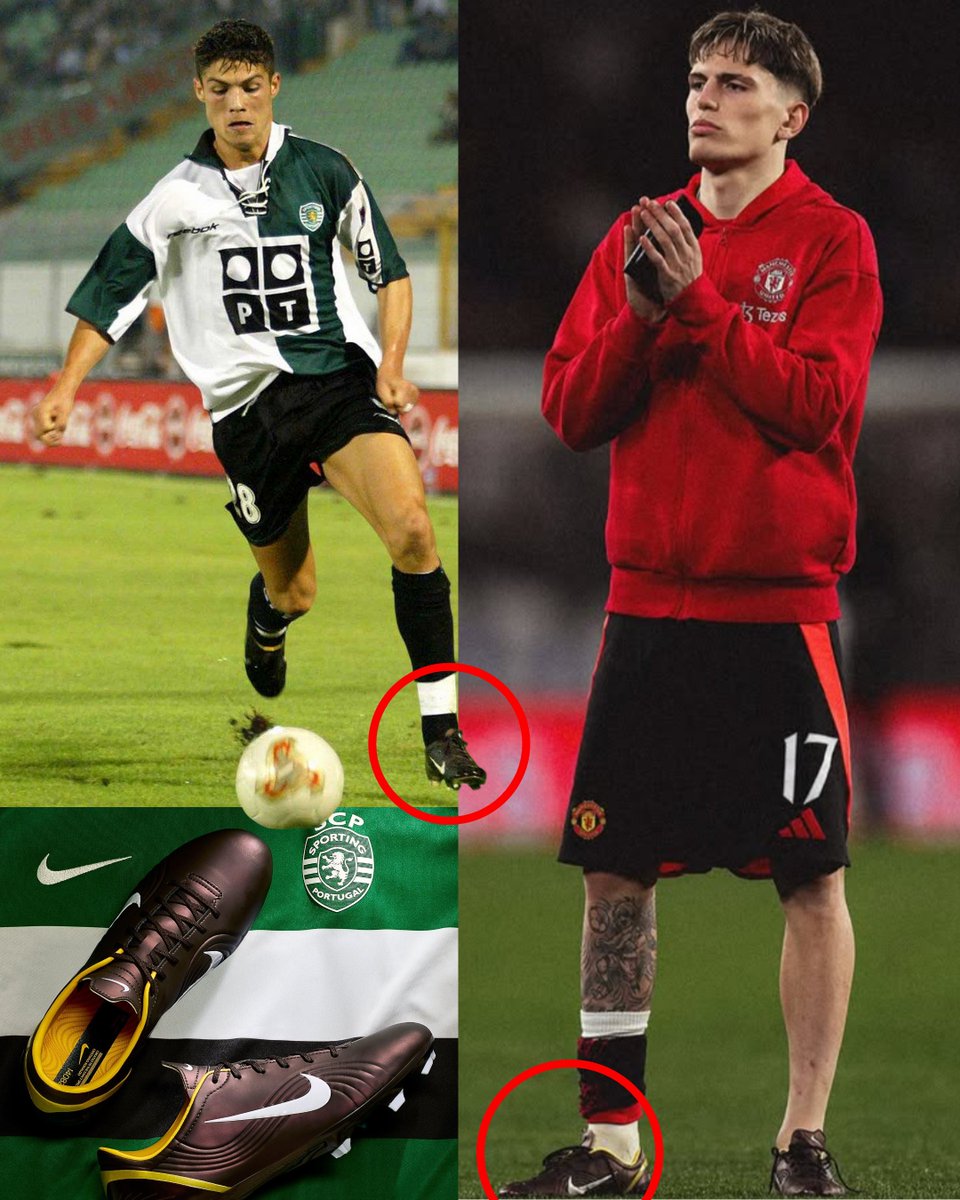 InvictosSomos's tweet photo. ¿Nike relanzó los botines con los que Cristiano Ronaldo debutó? Bueno, pues Alejandro Garnacho utilizó el icónico modelo en un partido oficial del Manchester United. Al argentino no le importa lo que le digan. Siempre que pueda va a homenajear su máximo ídolo. EL BICHITO.