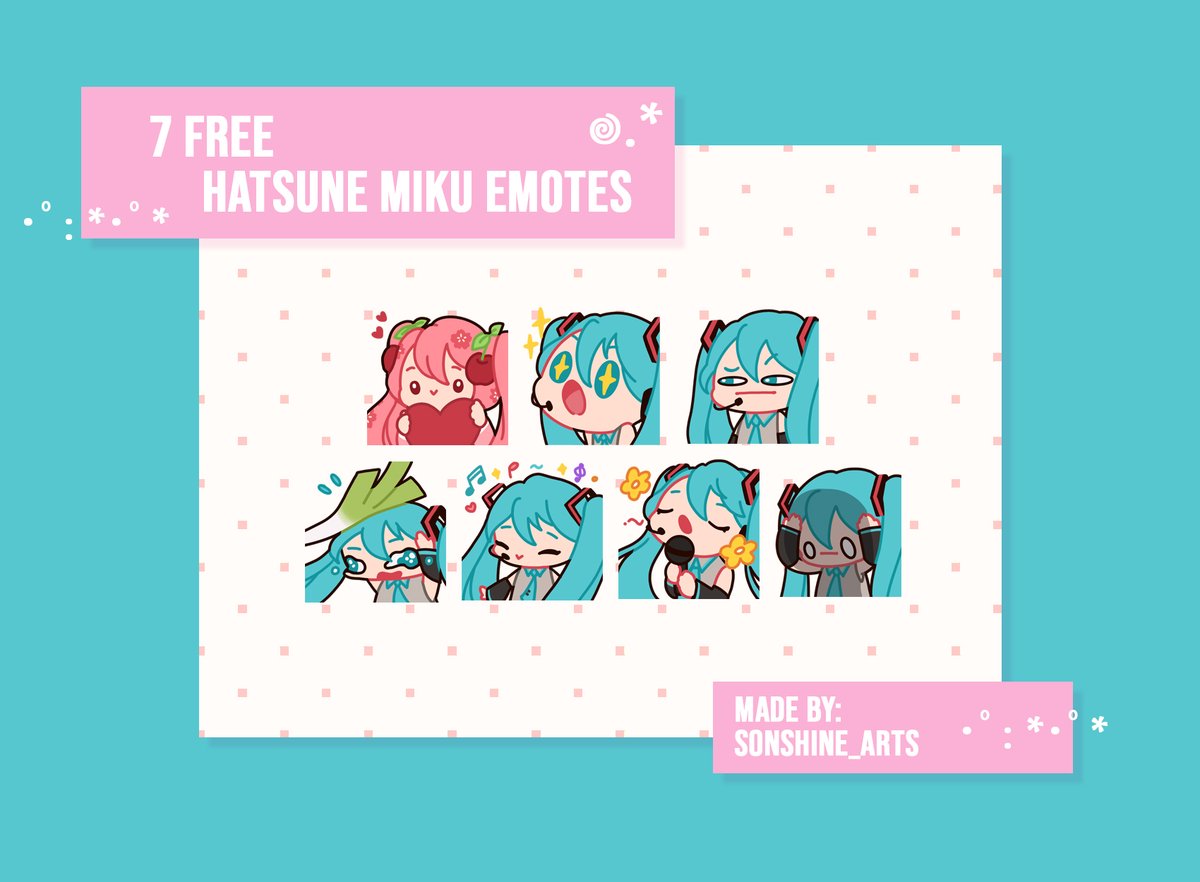 sonshine_arts's tweet photo. omg babe wake up, march free emotes just dropped! 💙

now that i am back from my phd thesis, i promise to be more on time with monthly free emotes 😭

#hatsunemiku #digitalart #emotes https://t.co/4c6jUw3lIB