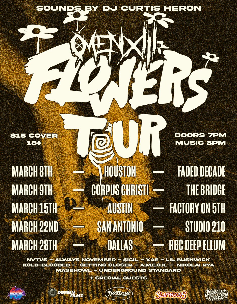GOONEBOONE's tweet photo. The Texas Flowers Tour starts this Saturday at Faded Decade in Houston. I’ll be performing there and my hometown on Sunday. These are underground sounds I’ve been waiting to hear. It’s always a pleasure to be on stage and see the doggies. Ya’ll pull up! 💐 https://t.co/uiLUsfTQI8
