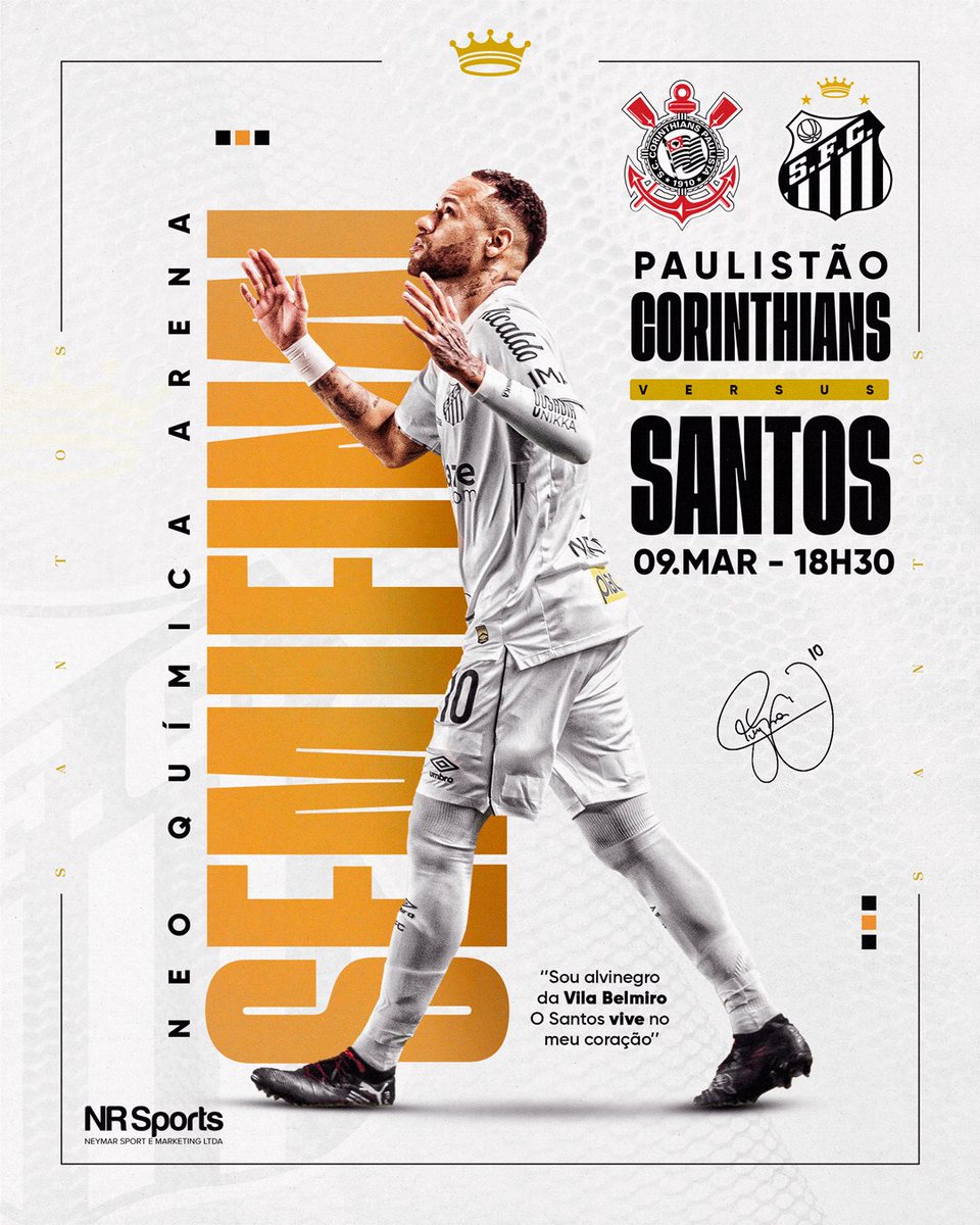 . <a href="/neymarjr/">Neymar Jr</a> e o <a href="/SantosFC/">Santos FC</a> estão na semifinal do Paulistão!
No próximo duelo decisivo, o camisa 10 e seus companheiros enfrentam mais um clássico contra o Corinthians, na Neo Química Arena, bucando uma vaga na final.
Boa sorte ao Peixe! ⚽⚪️⚫️