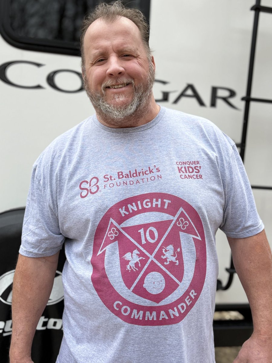 StBaldricks's tweet image. Introducing Knight Commander, Doug! Fourteen years ago, Doug showed up to support a friend but left inspired, shaving his own head. He hasn’t missed a year since—even after major surgery—proudly supporting our mission to #ConquerKidsCancer! 💛✨ #RockTheBald