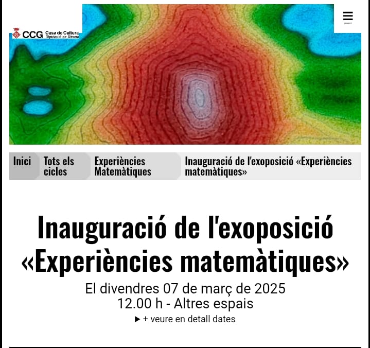 Guillem Bonet (@willhek1) on Twitter photo Atenció Gironins!!
Ja està oberta l'exposició "Experiències matemàtiques, prohibit no tocar" del <a href="/MMACA_Girona/">Museu de Matemàtiques de Catalunya - Girona</a>
🗓️ Fins al 16 de maig
⏰ Dilluns a divendres, de 17 a 20 h, i dissabtes, d’11 a 18h.
📍 Casa de Cultura de #Girona Atenció Gironins!!
Ja està oberta l'exposició "Experiències matemàtiques, prohibit no tocar" del <a href="/MMACA_Girona/">Museu de Matemàtiques de Catalunya - Girona</a>
🗓️ Fins al 16 de maig
⏰ Dilluns a divendres, de 17 a 20 h, i dissabtes, d’11 a 18h.
📍 Casa de Cultura de #Girona