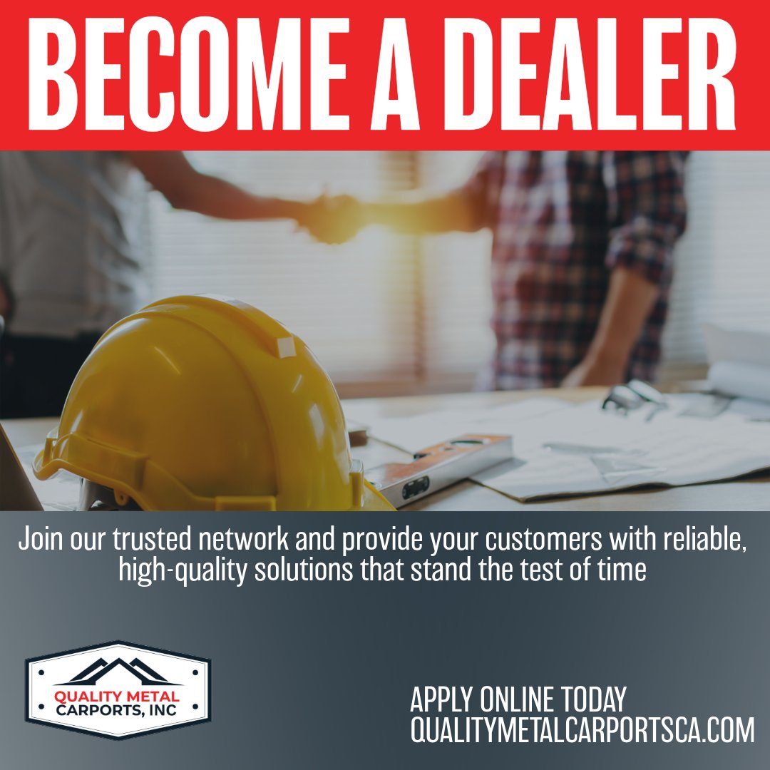QMCarports's tweet photo. Become a dealer with Quality Metal Carports and offer premium metal structures your customers will love! 🏗️💼 Join our network and enjoy exclusive benefits, top-notch support, and high-quality products. 
#BusinessOpportunity #MetalCarports #BecomeADealer https://t.co/A6FBIgbQh0