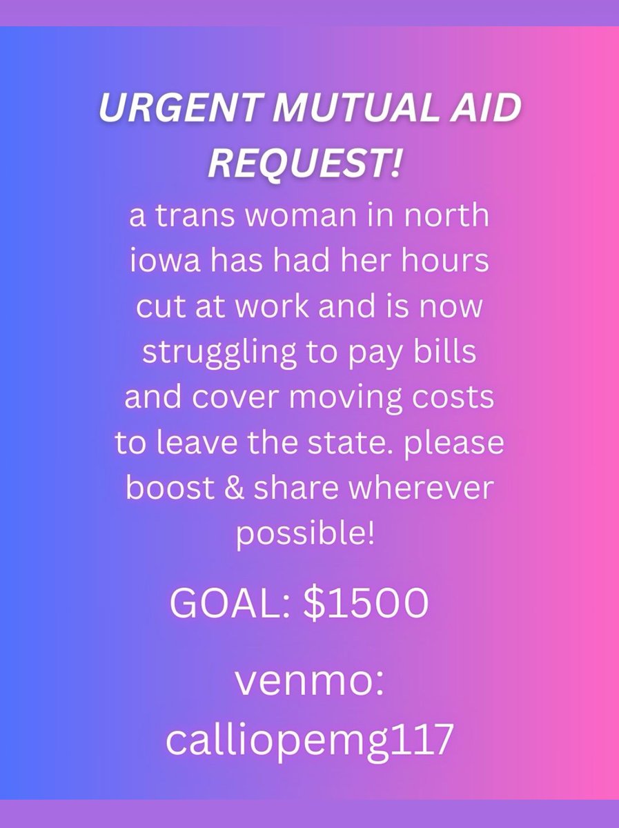 pizza_nomics's tweet photo. hi all! one of my dear friends is struggling to cover the cost of living + moving to a safer state. we suspect her hours were slashed at work due to transphobic management. if anyone is able to pitch in or just share far and wide, that would be incredible! https://t.co/Zj8lTnZSWx