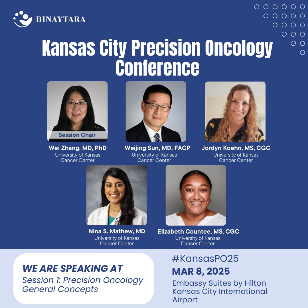 Binaytara (@binaytara) on Twitter photo We are excited to kick off #KansasPO25 with a superstar team from @KUCancerCenter π: <a href="/NinaMathewMD/">Nina Mathew</a>, <a href="/elizcountee/">Elizabeth Countee</a>, Dr. Weijing Sun, and Dr. Jordyn Koehn. They are joining together to discuss general concepts in #precisiononcology! Session Chair: Dr. Wei Zhang from We are excited to kick off #KansasPO25 with a superstar team from @KUCancerCenter π: <a href="/NinaMathewMD/">Nina Mathew</a>, <a href="/elizcountee/">Elizabeth Countee</a>, Dr. Weijing Sun, and Dr. Jordyn Koehn. They are joining together to discuss general concepts in #precisiononcology! Session Chair: Dr. Wei Zhang from