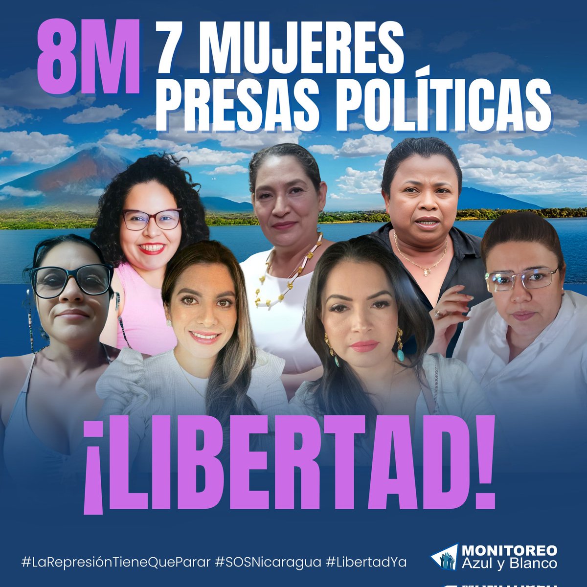 📢 #8M: Día Internacional de la Mujer✊💜Recordamos y exigimos libertad para las 7 mujeres presas políticas de Nicaragua. Luchadoras, trabajadoras, sensibles y fuertes, encarceladas por ejercer sus derechos y alzar la voz contra la injusticia.
#LibertadParaLasPresasPolíticas