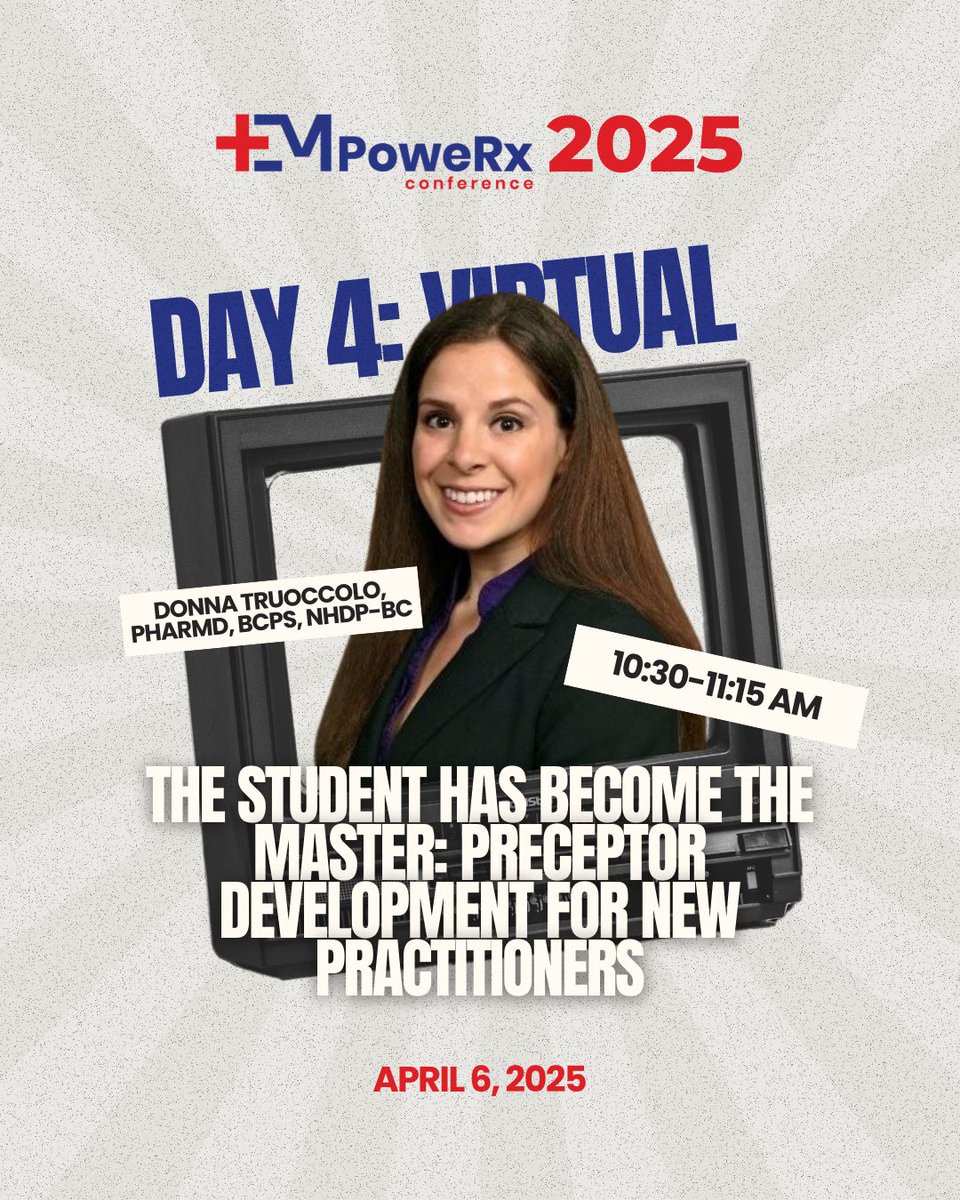 EMPRx26's tweet photo. Stepping into the preceptor role can be exciting but challenging—are you ready to guide the next generation?

Learn with Donna Truoccolo, PharmD, BCPS, NHDP-BC virtually on April 6 as she shares essential strategies to become an effective and impactful preceptor.

#emprx25 #EMRx https://t.co/OuRYAqV9Mr