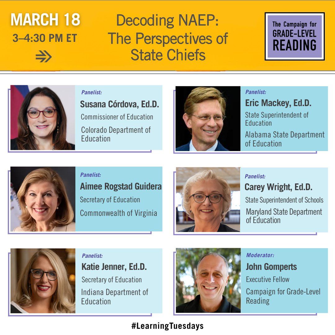 MdPublicSchools's tweet photo. Join @readingby3rd on 3/18, 3–4:30 pm ET for the next session of their #DecodingNAEP series featuring State Superintendent of Schools Dr. Carey Wright and other state education leaders w/insights on NAEP results &amp; more!

#LearningTuesdays REG https://t.co/hTO9TZ9KAq https://t.co/xOqMMU9LUs